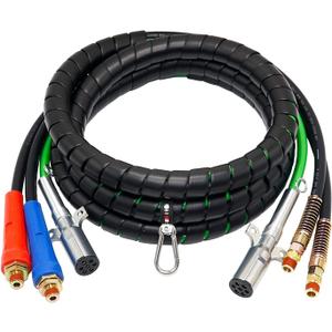 KOOTANS 15FT Semi Truck Air Lines Kit 3 in 1 Trailer Cord and Air Brake Hoses Assembly, 7 Way ABS Electric Power Line Air Hoses Kit for Semi Truck Trailer Tractor