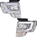 PIT66 LED Front Headlight Assembly Fit Ford F150 2009-2014 | Driver & Passenger Side Headlamps Replacement, Clear Lens, Chrome Housing, Clear Reflector