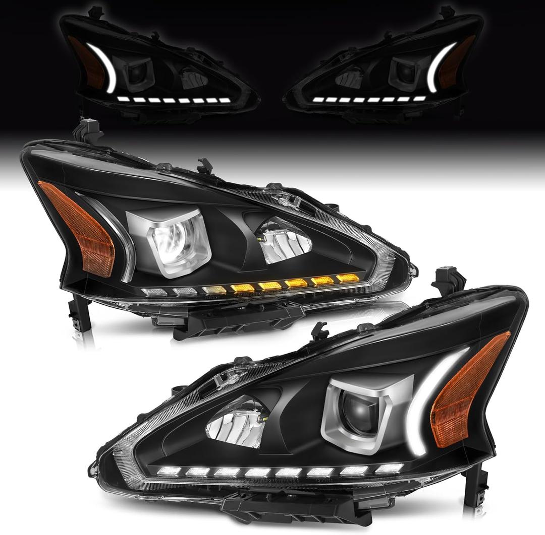 ELH 500% Brighter LED Projector Headlight Assembly Fit for 2013-2015 13-15 Nissan Altima S/SL/SV-Only fit 4Door w/LED Sequential LED Daytime Running Lights