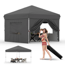 Garvee 10'x10' Pop-Up Canopy Tent with 4 Sidewalls - Portable Instant Commercial Canopy with Stakes, Ropes & Sandbags for Market, Patio & Camping, Black