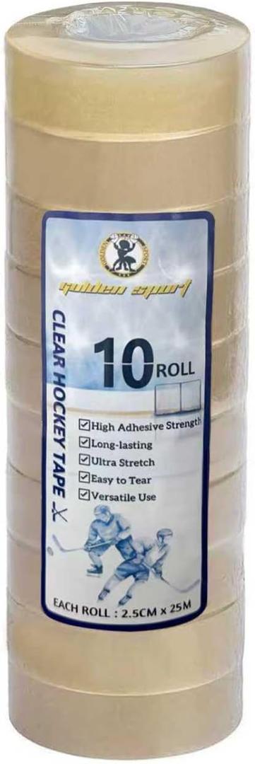 Clear Hockey Tape, Hockey Tape Multipurpose, Clear, 10 Pack - for Socks and Gear, Easy to Stretch and Tear