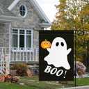 7 x Jxuane Halloween Garden Flag, 12x18" Double Sided Pumpkin Ghost Boo Flag, Black and Orange, 1 Pack