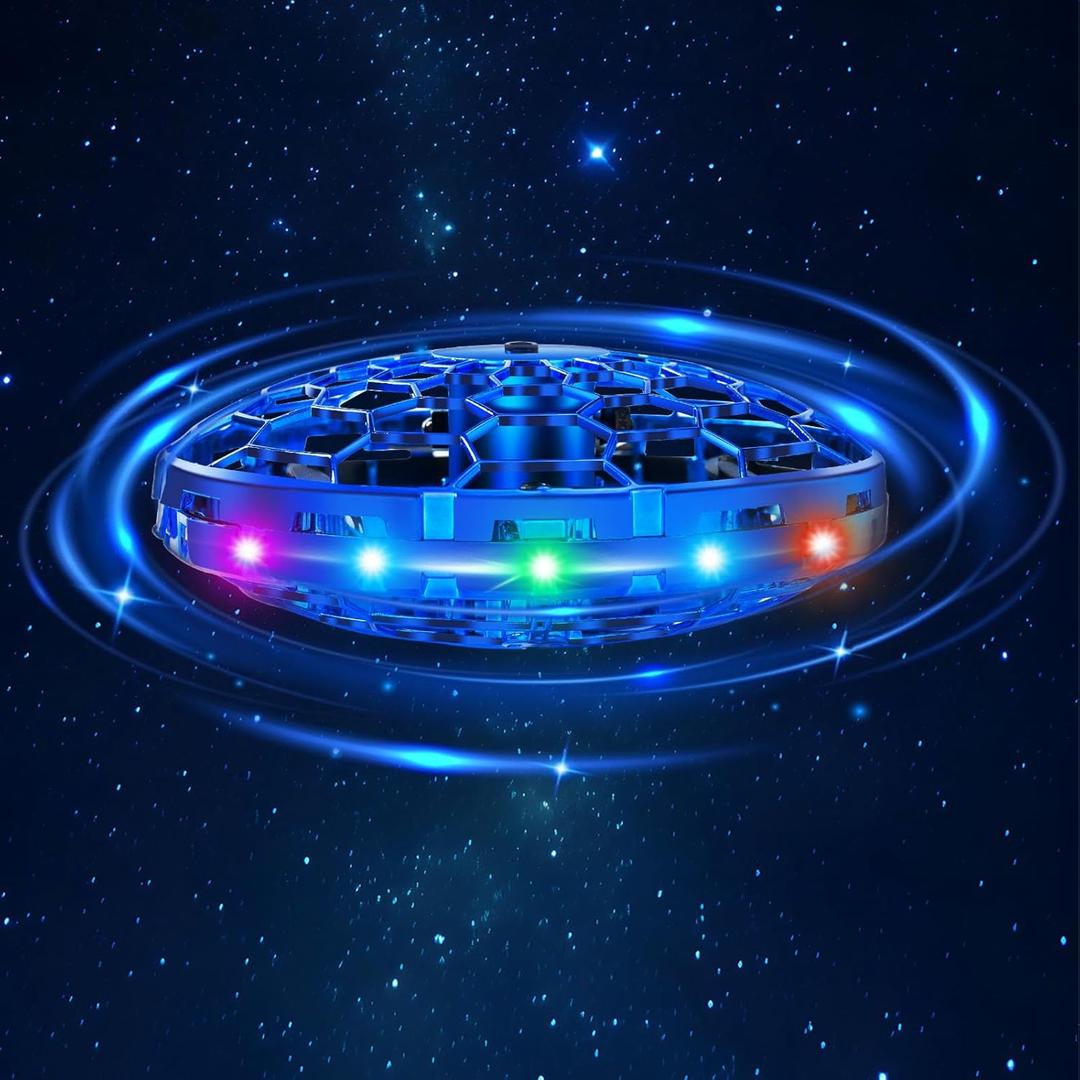 Hand Operated Flying Toy Drone for Kids, 360 Hands Free Motion Sensors Mini Drone with Cool LED Lights, Easy Indoor Small UFO Toy Flying Ball Drone for 6 7 8 9 10+ Year Old Boys and Girls (Blue)