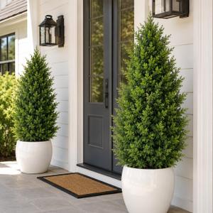 4FT Artificial Cedar Topiary Trees, 2 Pack in Pots