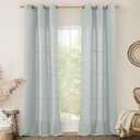LAMIT Blue Linen Curtains 84 Inch Length for Living Room, Semi Sheer Light Filtering Drapes Bronze Grommet Boho Burlap Panels for Bedroom/Farmhouse, 2 Panels, 34 x 84 Inch, Greyish Blue