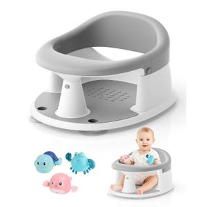 Baby Bath Seat for Babies 6 Months & Up, Bath Seats for Babies Sitting Up, 3 Baby Bath Toys, Open Design, Non-Slip, Compact Toddler Bath Seat. (Grey)
