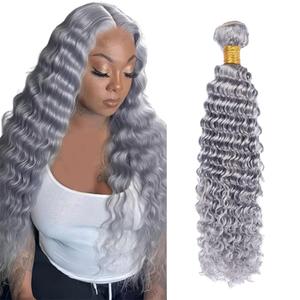 Deep Wave Human Hair Bundles Grey 1 Bundle Sliver Grey 12 Inch Human Hair Extension Single 100G Total Unprocessed Brazilian Virgin Hair Double Weft