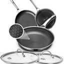 Non Stick Frying Pans Set with 2 Lid, Hybrid Skillet Set Nonstick (8+10+12inch), Pans for cooking, PFOA Free Stainless Steel Kitchen set, Dishwasher and Oven-Safe Cookware Sets: Home & Kitchen