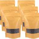 100pcs 5.9 x 8.62 Inch Kraft Stand Up Pouches Zip Lock Food Storage Bags with Matte Window Multipurpose Kraft Paper Bags Reusable, Heat-Sealable