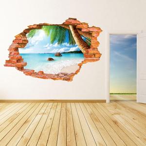 U-Shark 3D Self-Adhesive Removable Break Through The Wall Vinyl Wall Sticker/Mural Art Decals Decorator (8001F Coconut Sea Beach(23.6" X 35.4"))