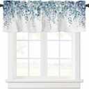 Curtain Valance for Windows Blue Eucalyptus Rod Pocket Valance Window Treatments 1 Panel Watercolor Leaves Short Curtains for Kitchen Windows Bathroom Bedroom 42x12in