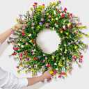 Spring Summer Wreaths for Front Door, 22 Inch Large Farmhouse Colorful Cottage Wreath, Extra-Full 378 Silk Artificial Carnation Floral Wreath, Blossom & Greenery Hanging for Porch, Home Decorations