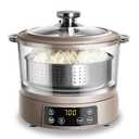 COOK WITH COLOR Glass Mini Low Carb Rice Cooker – Holds 2 Cups Raw/Makes 6 Cups Cooked with Auto Lift Filter Basket, Hotpot & Steamer for Rice, Grains, Digital Panel with Keep Warm, Goat/Mink