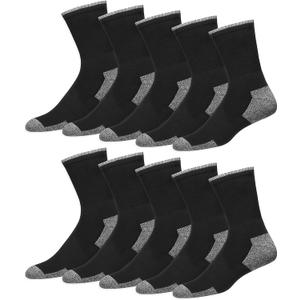 Men's Crew Socks 10-Pack Cushion Reinforced Durable Socks, Pack of 10 Pairs (Large, Black)
