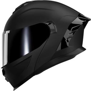 Motorcycle Helmet,Motorcycle Dual Visor Flip up Modular Full Face Helmet JR-815,DOT Approved Motorbike Helmet with Black Visor for Adults Men Women(XL,Matte Black )
