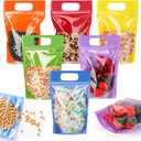 120 Pcs Plastic Gift Bag Bulk 5.5 x 8.7 Inch Resealable Party Goodie Bag with Clear Window Color Favor Pouch with Handle for Home Birthday Wedding Party Candy Gift Wrap Supply(Clear)