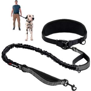 Tuff Pupper Heavy Duty Hands Free Dog Leash | One Large Dog Up to 125 lbs | Comfortable Shock Absorbing Bungee | Reflective Padded Handles | Lumbar Waist Belt 26-38" | Walking Jogging Running Leash