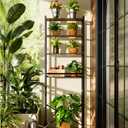 4-Tier Over-the-Toilet Storage Rack with One-Piece Wooden Shelves & Open Net Basket, Bathroom Organizer with Adjustable Feet & Anti-Tip Kit, Space-Saving Toilet Shelf, Brown, 24.4" x 9.4" x 69.3"