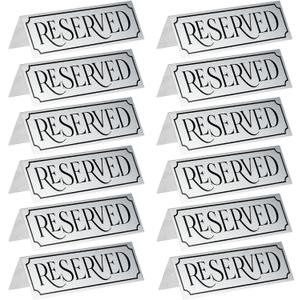 Juvale Reserved Table Signs - 12-Pack 5 x 2 x 1 in Etched Silver Metal - Reserved Seating Signs for Weddings, Restaurants & Parties