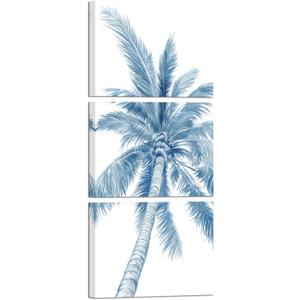 sechars 3 Piece Palm Tree Canvas Wall Art Modern Navy Blue Bathroom Decor Tropical Botanical Painting Picture Print Coastal Theme Living Room Blue Decorations