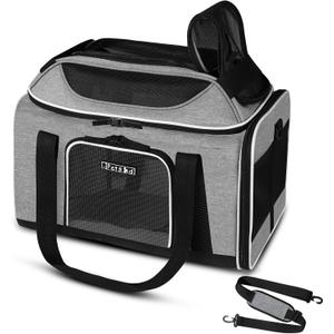 Petskd Top-Expandable Pet Carrier 18x13x9.5 Inches Southwest Airline Approved, Soft-Sided Carrier for Small Cats and Dogs with Locking Safety Zippers and Anti-Scratch Mesh(Grey)