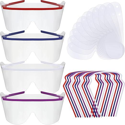 50 Pack Disposable Eye Shield Lenses Clear Safety Glasses Protective Eyewear Face Shield 4 Colors Scratch Proof Eyes Protection Splash Proof Safety Goggles for Men Women Adult