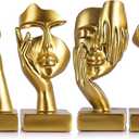 Mini Abstract Thinker Figurine Set of 4,Modern Home Art Face Small Statue for Accents Decor Women Bedroom Floating Shelf Bookcase Room Desk,TV Stand,Coffee Table,Bookshelf ,for Women Art Decor (Gold)