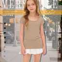 Oakgarden Girl's Cap Sleeve T-Shirts, Khaki, 9-10 Years