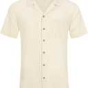 Alimens & Gentle Mens Linen Shirts Cotton Hawaiian Shirts Short Sleeve Button Down Shirts Casual Summer Beach Tops 4XL