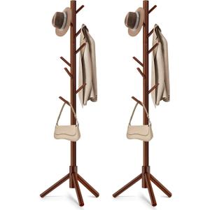 WANGMUXIA 2 PCS Coat Rack, Freestanding Coat Rack with 8 Hooks and 3 Adjustable Size Tree Coat Racks for Bedroom, Hallway, Entrance, Office, for Hats, Coats, Scarves, Handbags (Brown)