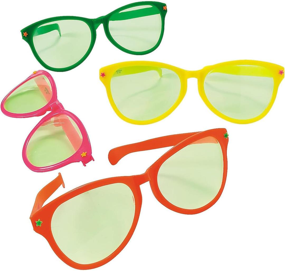 Fun Express Jumbo Giant Sunglasses - Set of 12 Wacky Oversized Pairs - Novelty Clown Glasses and Photo Booth Party Props