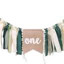Wild One Highchair Banner - Jungle & Safari Birthday Decorations for Boy's First Birthday Party (Green)