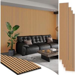Smartstandard 2 Pack 106" x 12.6" Wood Slat Wall Panels, Soundproof Wooden Wall Panels, Acoustic Wood Panels for Wall, 3D Fluted Wood Panels for Interior Wall Decor, Light Brown