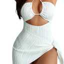 SOLY HUX Women's One Piece Swimsuit Criss Cross Halter Cut Out Bathing Suit with Cover Up (Large)
