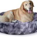Oval Calming Donut Cuddler Dog Bed,Shag Faux Fur Cat Bed Washable Round Pillow Pet Bed(30"/36"/43") for Small Medium Dogs (XL(36"x27"x7"), Grey2021)