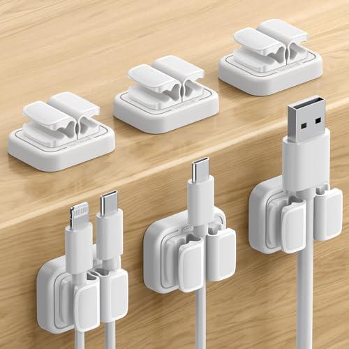 6 Pack Cord Organizer Spring Clip Holder - Lamicall 3-in-1 Small Clips for Desk Cable Management, Adhesive Adjustable Cable Clips Holder for Charger Wire, USB Cord, Office, Car, Desk Accessories