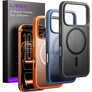 LISEN 3 in 1 Shockproof for iPhone 17 Pro Case [2025 Upgrade] (Compatible with Magsafe & Shockproof Military-Grade Protection) Magnetic i Phone Cover for 17pro, 3-Color Set Multicolor