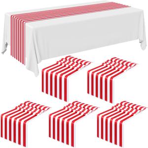 6 Pieces Striped Table Runner Red White Wedding Polyester Carnival Table Decor Circus Design Tablecloth Elegant Decor Indoor Events Family Farmhouse Dinner Banquet Parties Celebrations(12 x 108 Inch)