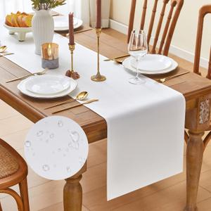 YATOJUZI White Table Runner Seasonal Kitchen Dining Coffee Table Decoration 95 Inches Long Waterproof Neutral Farmhouse Rustic Table Runner Christmas Neutral Home Wedding Party Decor 16x95Inch