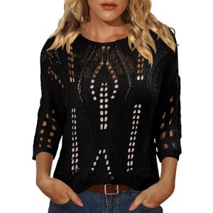 CRAZY GRID Women Casual Crochet Hollow Out Tops Spring Summer Half Sleeve Beach Swim Cover Ups Trendy Knit Outfits, 2XL