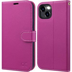 OCASE Compatible with iPhone 15 Wallet Case, PU Leather Flip Folio Case with Card Holders RFID Blocking Kickstand [Shockproof TPU Inner Shell] Phone Cover 6.1 Inch 2023, Litchi Rose