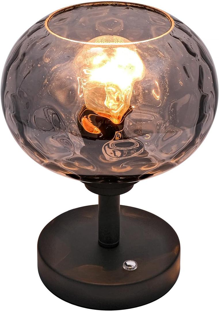Touch Control Hammered Glass Table Lamp Matte Black Portable Dimmable Brightness Small Nightstand Light 3-Way Stepless Dimming Bedside Bedroom Living Room