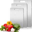 Titanium Cutting Board, Set of 3 Titanium Cutting Boards for Kitchen, Double Sided Titanium Cutting Mat, Non Stick Stainless Steel Cutting Board for Meat, Bread, Vegetable, Fruit