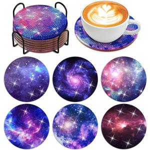 Uniqcasa Diamond Painting Coasters 6 pcs Nebula and Galaxy Diamond Art Painting Coasters Kits with Holder,DIY Diamond Coaster Art Crafts Supplies Gift for Adults,Beginners