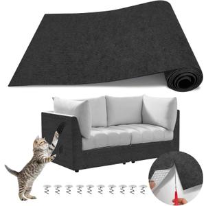 118"x15.8" Cat Climbing Wall Furniture Protector Carpet Mat, Cat Scratch Couch Furniture Protector, Adhesive Scratching Pad for DIY Cat Tree Shelf Couch Corner Post Replacement (Black)