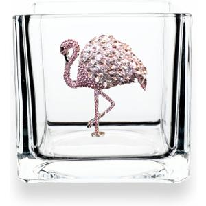 THE QUEENS' JEWELS Flamingo Jeweled 4x4 Candle Holder Vase - Unique Gift for Women, Birthday, Cute, Fun, Cocktail, Queen, Not Painted, Decorated, Bling, Bedazzled, Rhinestone