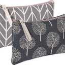 SUMAJU 2 Pcs Canvas Cosmetic Bag, Multi-Function Small Zipper Pouch Cute Makeup Pouch Travel Toiletry Bag Travel Size Toiletries Christmas Stocking Stuffers Gifts for Women,8.6 * 5.5 In
