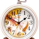 Retro Desk Clock, 5 Inches Romantic Maple Vintage Alarm Clock, Silent Non Ticking Small Clock Battery Powered, Loud Alarm Clock for Heavy Sleepers, Decorative Clocks Gift for Mother's Day (Feather)