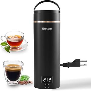 Sekaer Travel Portable Electric Kettle, Small Tea Kettle Coffee Mini Hot Water Boiler, 400mL & 304 Stainless Steel, with 4 Variable Presets and Auto Shut-Off SKE-840B (Black Gold)