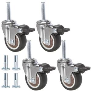 JGJC 2 inch Floor Friendly Rubber Caster Wheels with Brake, Furniture Swivel Casters Set of 4 with Brake, 5/16" x 1-1/2" Grip Neck Stem Castors with Sockets, Protective Packaging Included